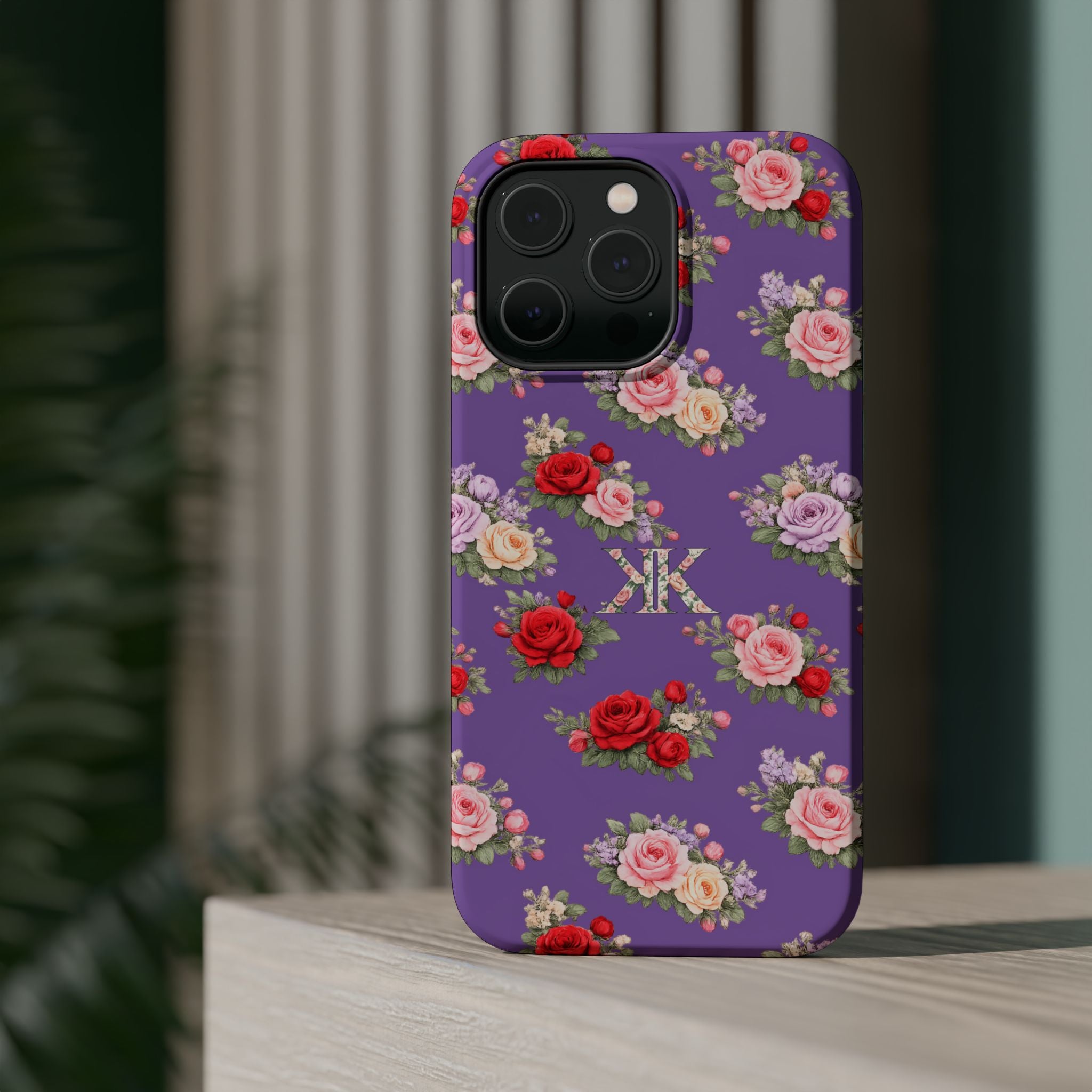 Anthos Collection Light Purple Vintage Floral Rose Pattern Magnetic Impact-Resistant Phone Case