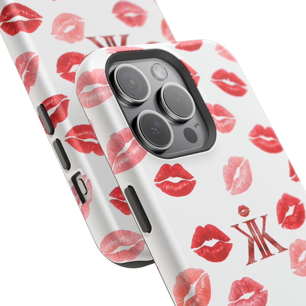 Psyche Collection White - Kiss Pattern Magnetic Impact Phone Case