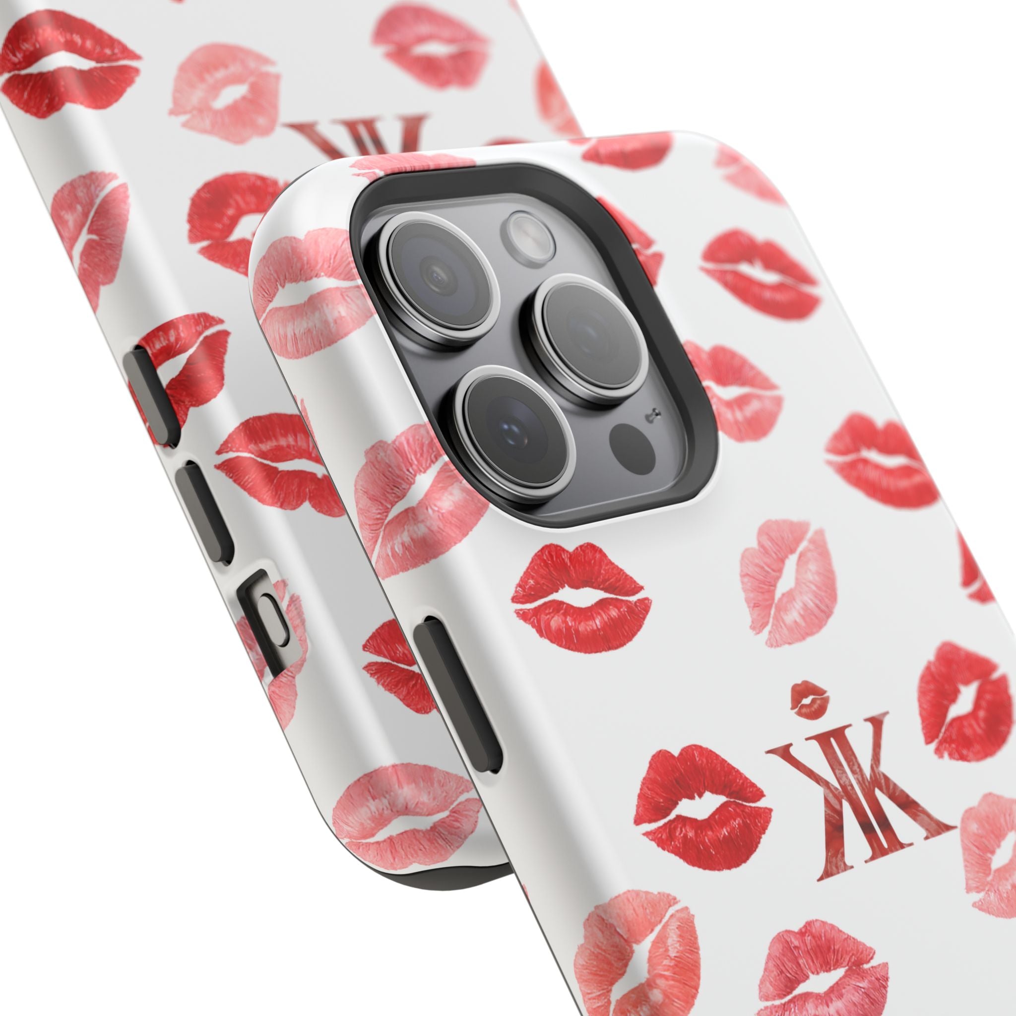 Psyche Collection White - Kiss Pattern Magnetic Impact Phone Case