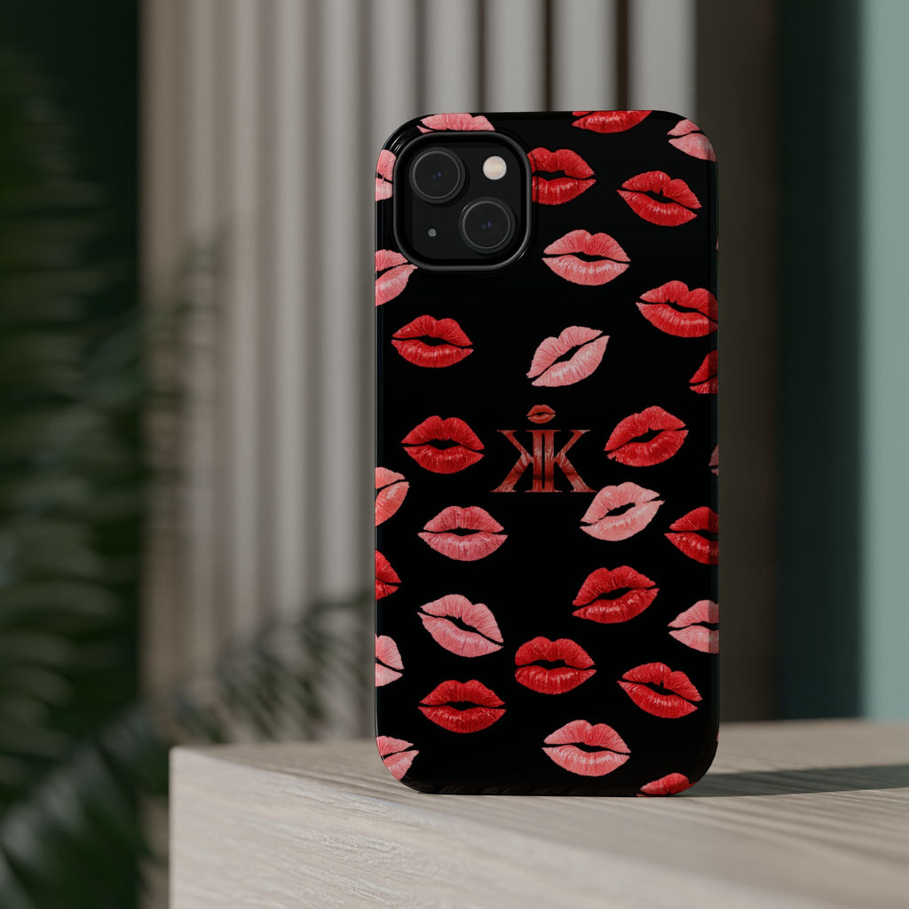 Psyche Collection BLACK - Kiss Pattern Magnetic Impact Phone Case