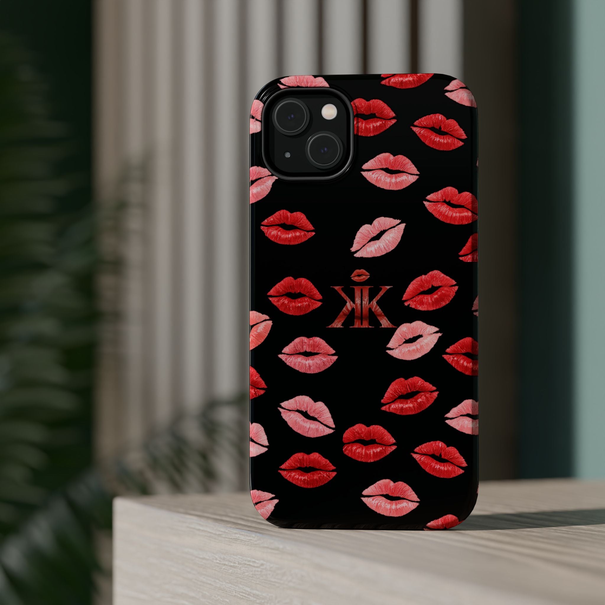Psyche Collection BLACK - Kiss Pattern Magnetic Impact Phone Case