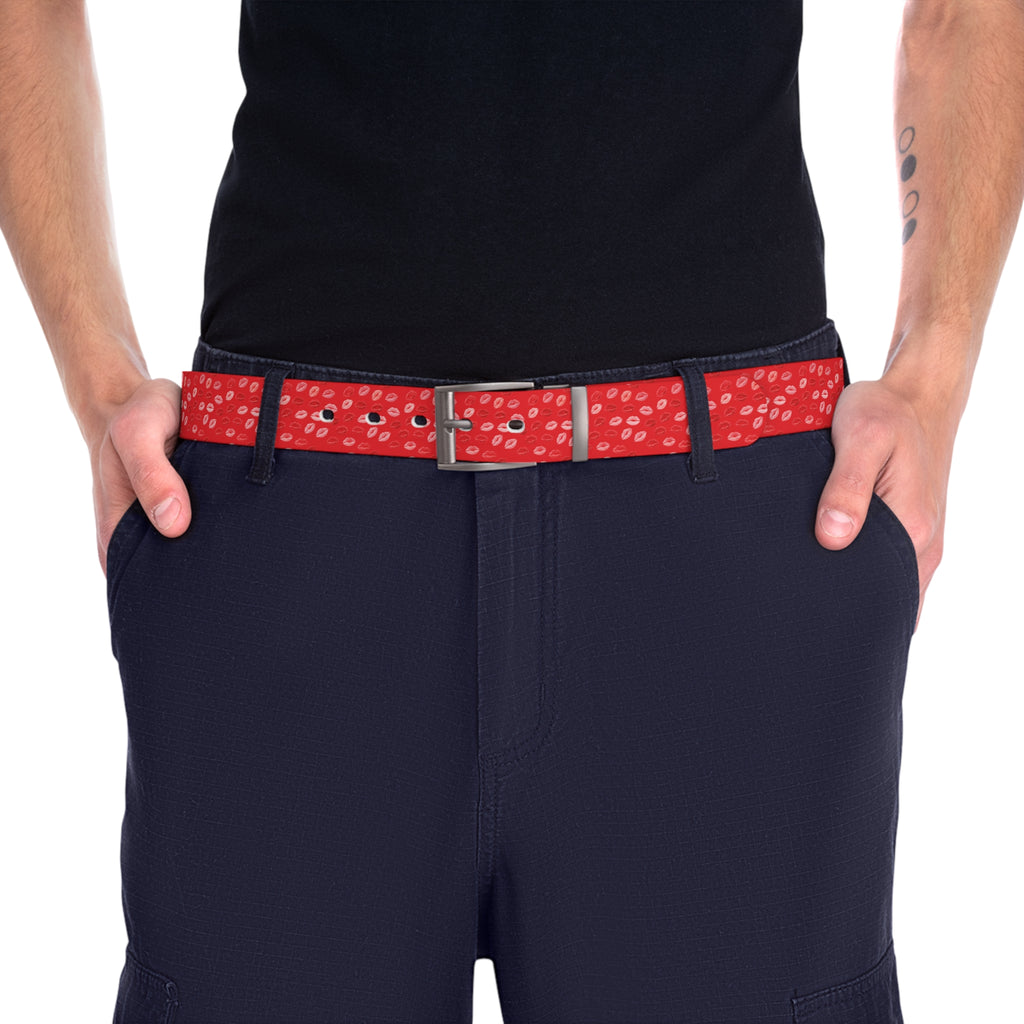 Psyche Collection Women's RED Pink And Red Lip Print Belt – Cute Kiss Pattern Fashion Belt