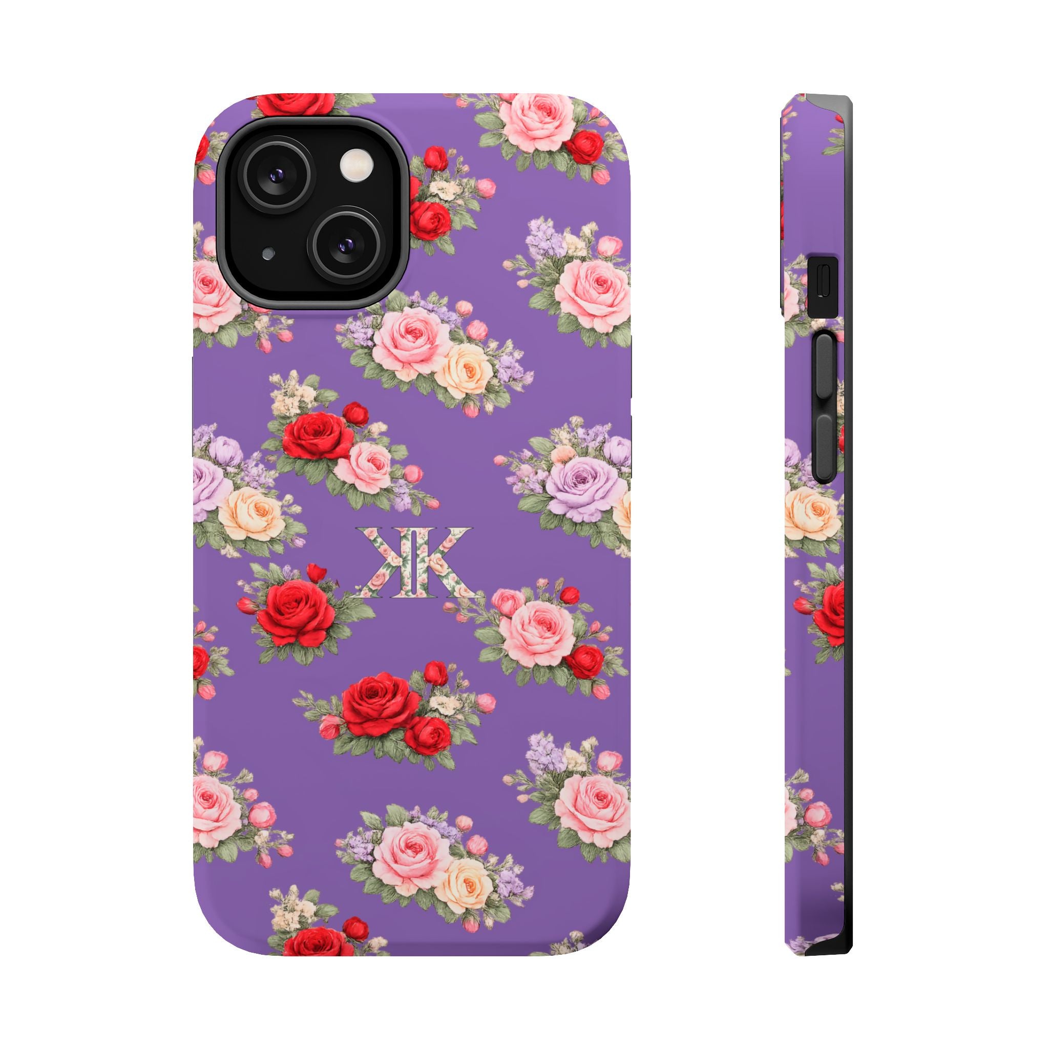 Anthos Collection Light Purple Vintage Floral Rose Pattern Magnetic Impact-Resistant Phone Case