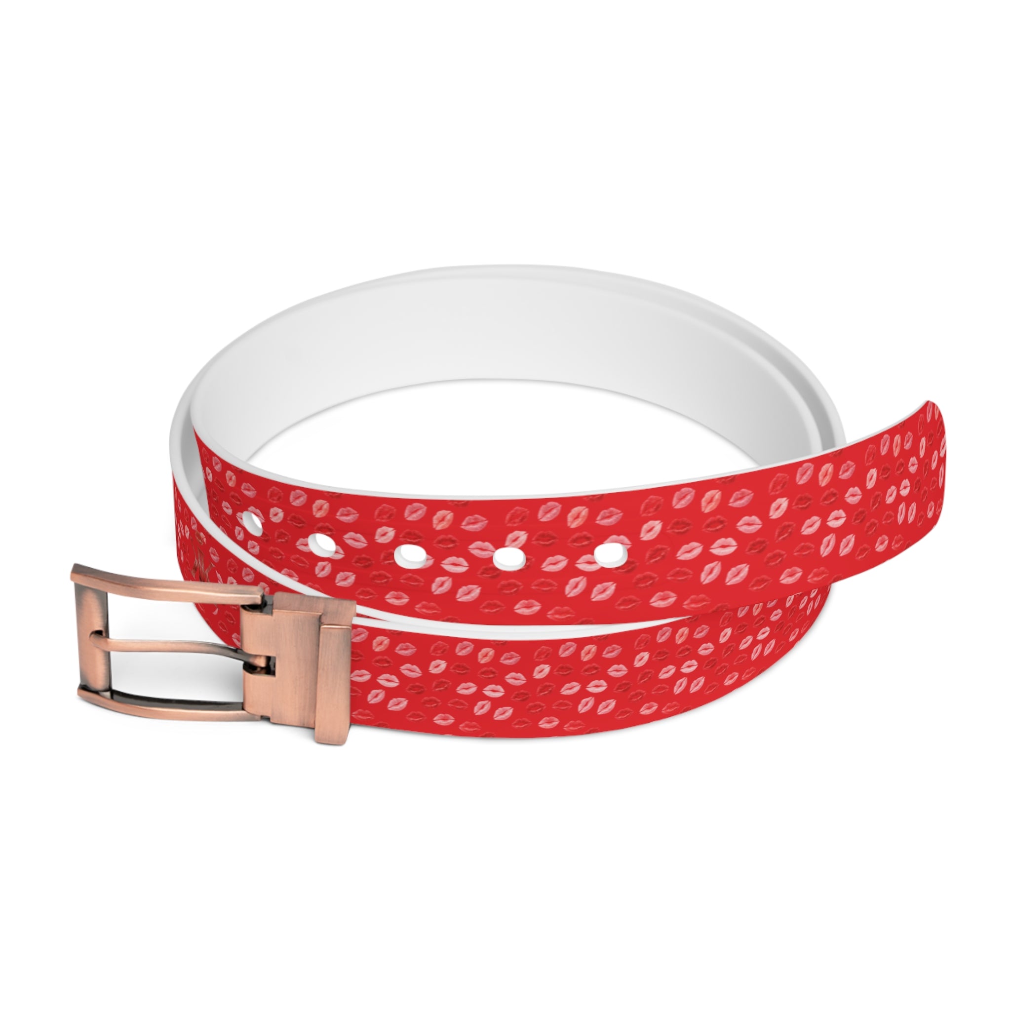 Psyche Collection Women's RED Pink And Red Lip Print Belt – Cute Kiss Pattern Fashion Belt