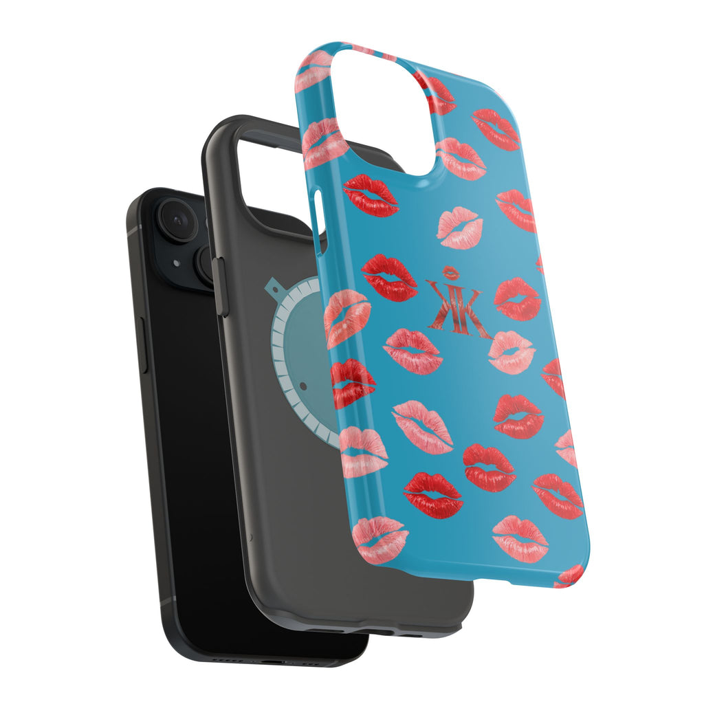 Psyche Collection Turquoise - Kiss Pattern Magnetic Impact Phone Case