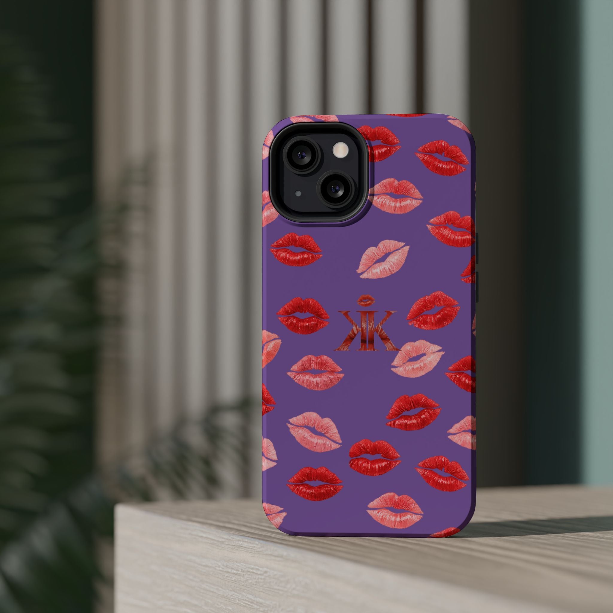 Psyche Collection Light Purple - Kiss Pattern Magnetic Impact Phone Case