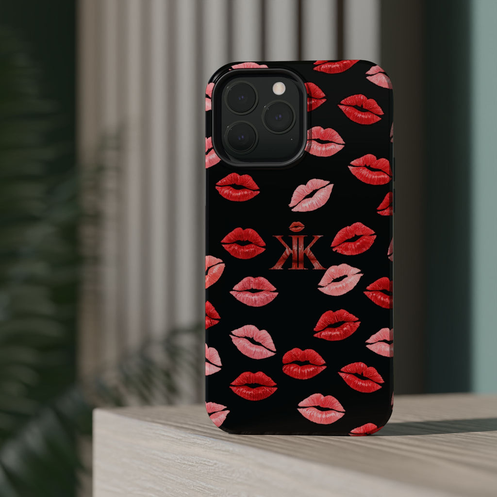 Psyche Collection BLACK - Kiss Pattern Magnetic Impact Phone Case