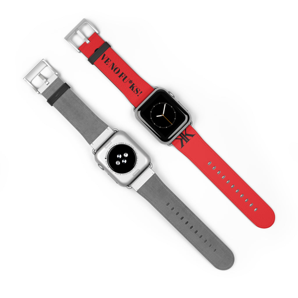 Watch Band RED —  Leather Strap with "GIVE NO FU*KS!" Text