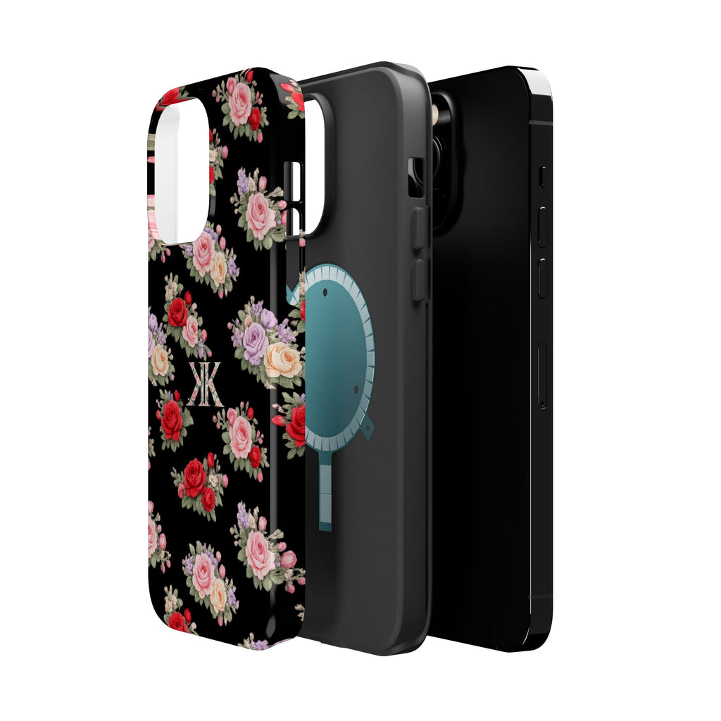 Anthos Collection BLACK Vintage Floral Rose Pattern Magnetic Impact-Resistant Phone Case