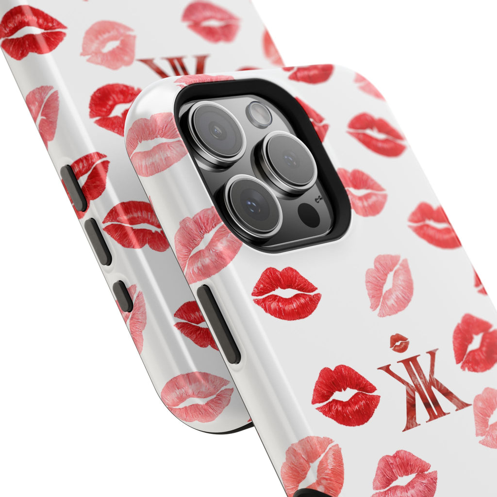 Psyche Collection White - Kiss Pattern Magnetic Impact Phone Case