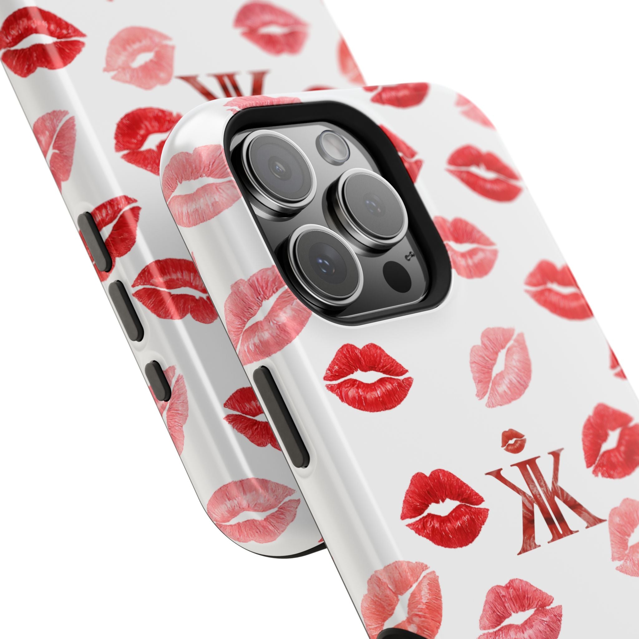 Psyche Collection White - Kiss Pattern Magnetic Impact Phone Case