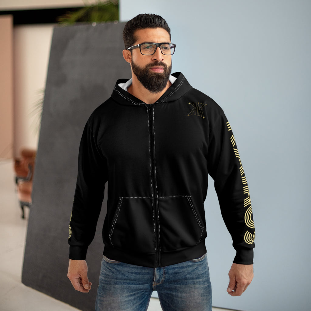 Aether Collection BLACK Aries Zodiac Zip Hoodie — Ram Constellation Graphic