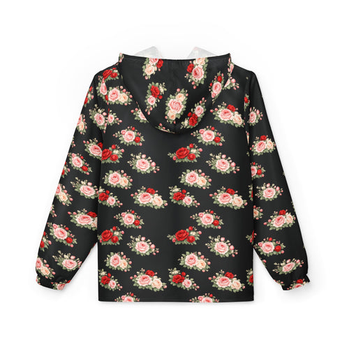 Anthos Collection Black Floral Rose Panel Windbreaker Jacket