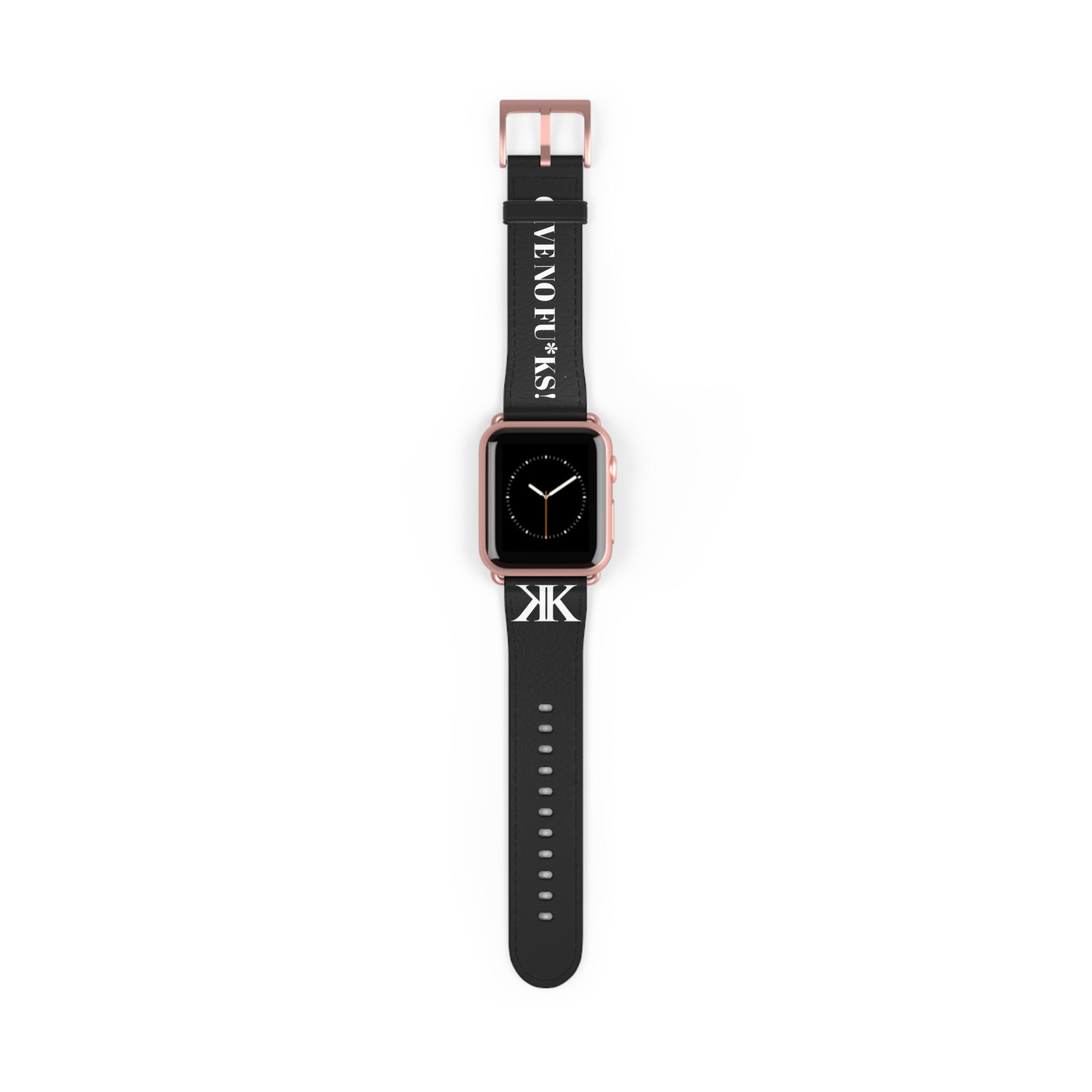 Watch Band BLACK — Leather Strap with "GIVE NO FU*KS!" Text