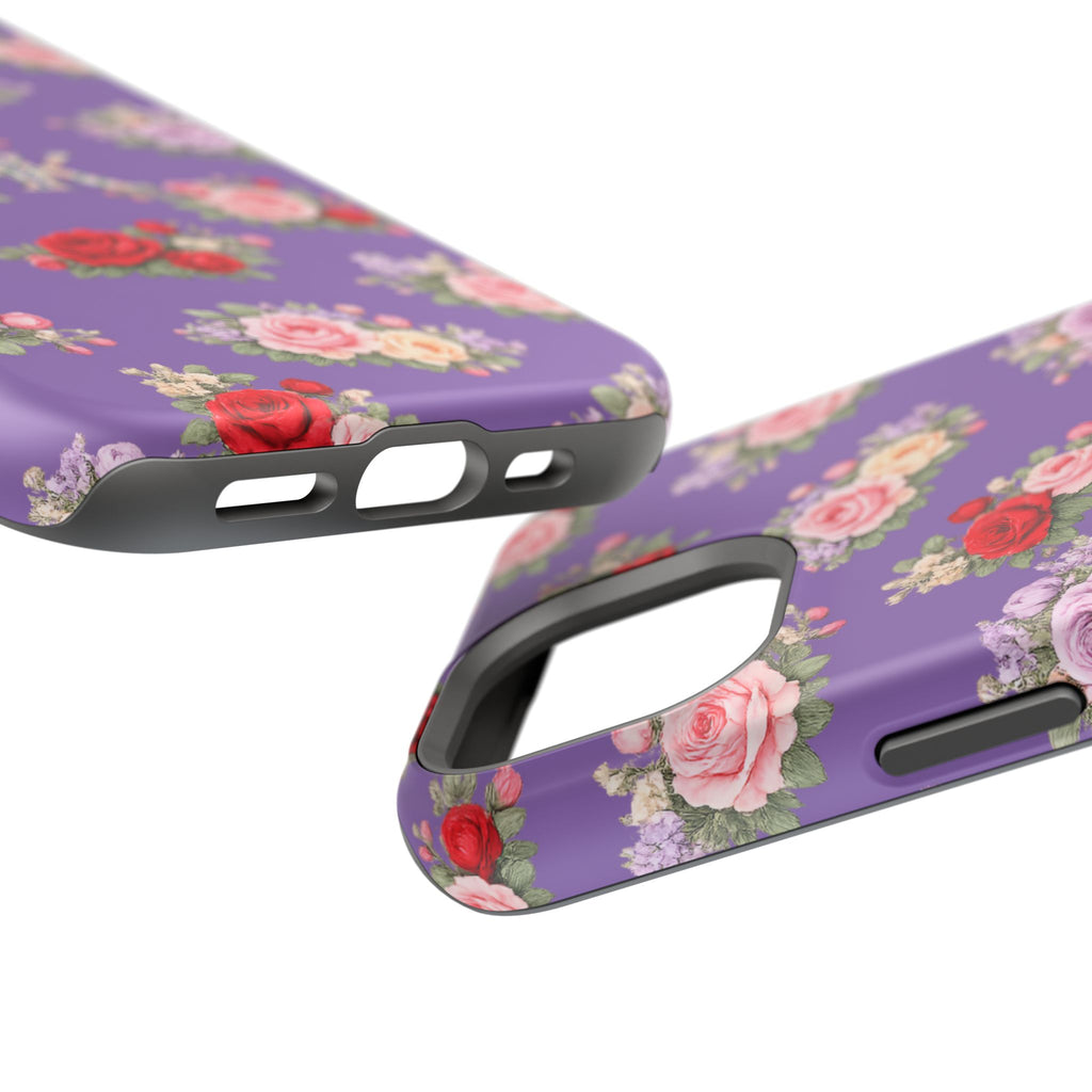 Anthos Collection Light Purple Vintage Floral Rose Pattern Magnetic Impact-Resistant Phone Case