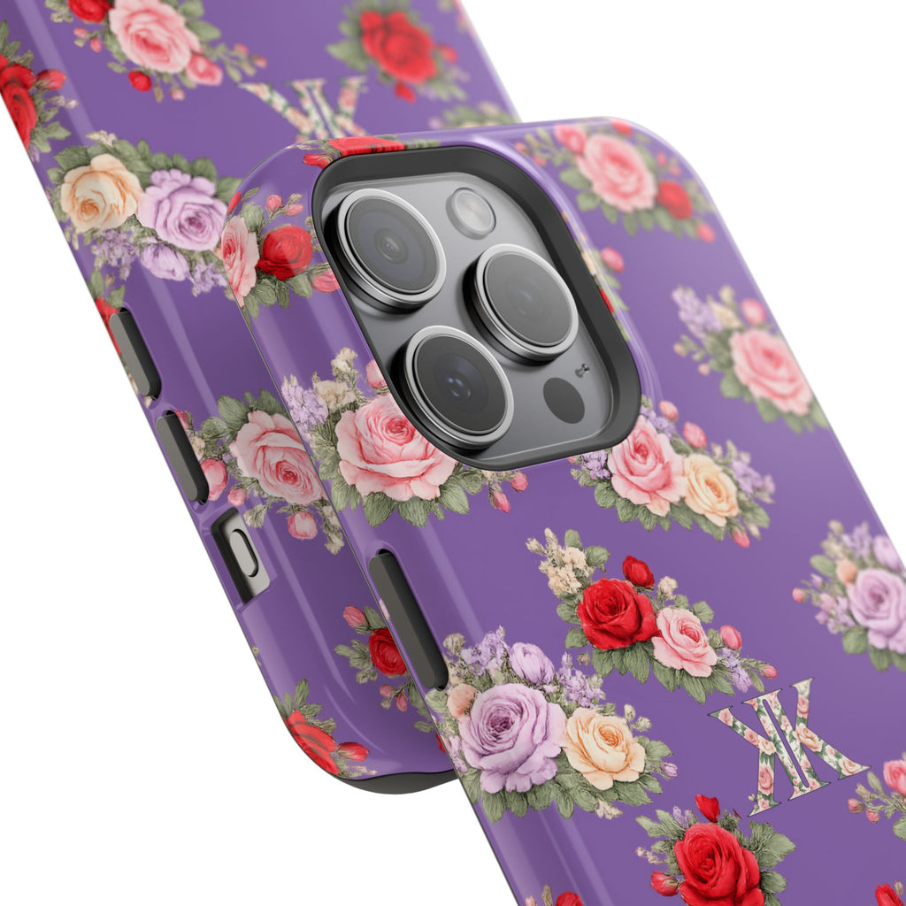 Anthos Collection Light Purple Vintage Floral Rose Pattern Magnetic Impact-Resistant Phone Case
