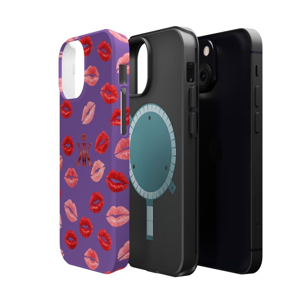 Psyche Collection Light Purple - Kiss Pattern Magnetic Impact Phone Case