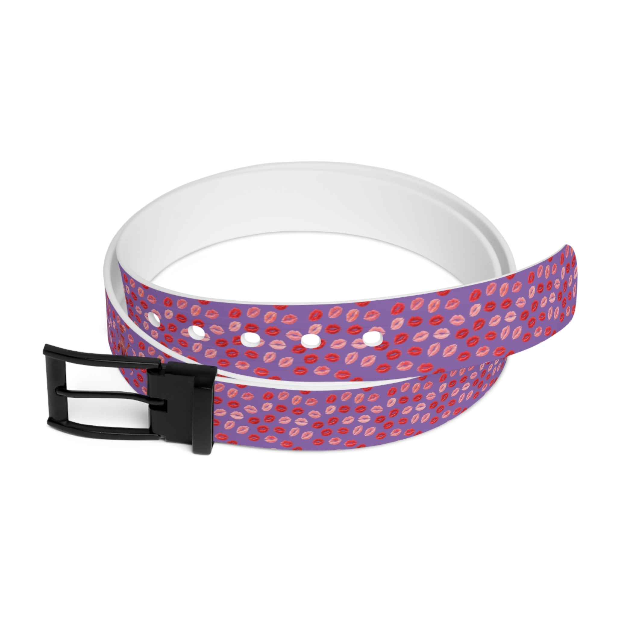 Psyche Collection Women's Light Purple, Pink And Red Lip Print Belt – Cute Kiss Pattern Fashion Belt