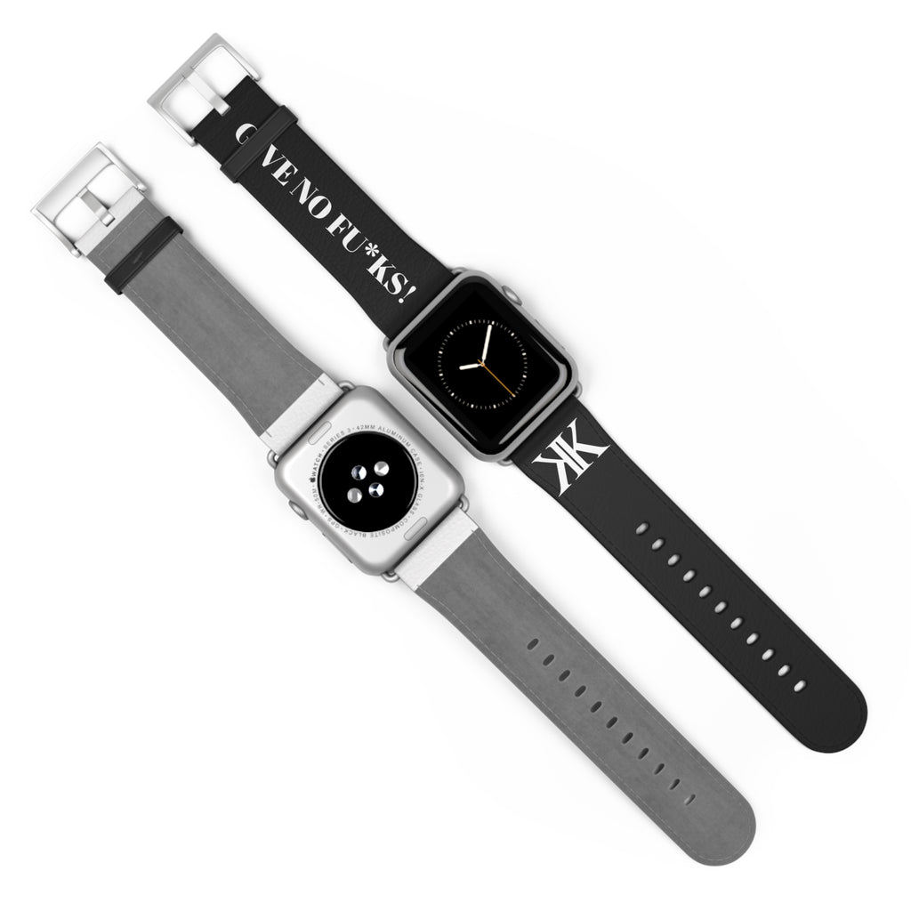 Watch Band BLACK — Leather Strap with "GIVE NO FU*KS!" Text