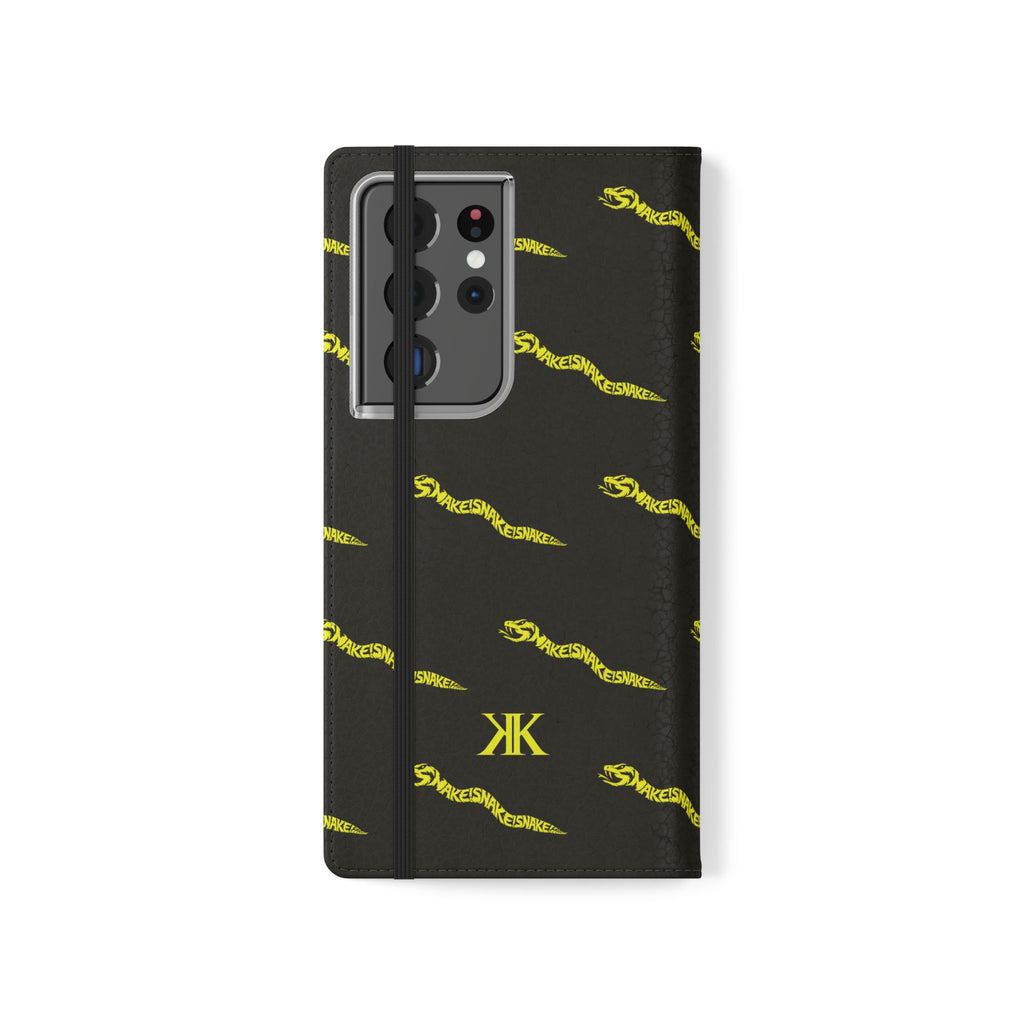 Aspis Collection Flip Case Phone Wallet — Black & Gold Kairos Kosmos Pattern