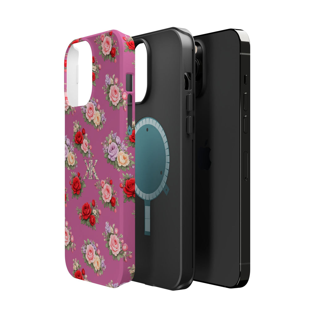 Anthos Collection Light Pink  Vintage Floral Rose Pattern Magnetic Impact-Resistant Phone Case