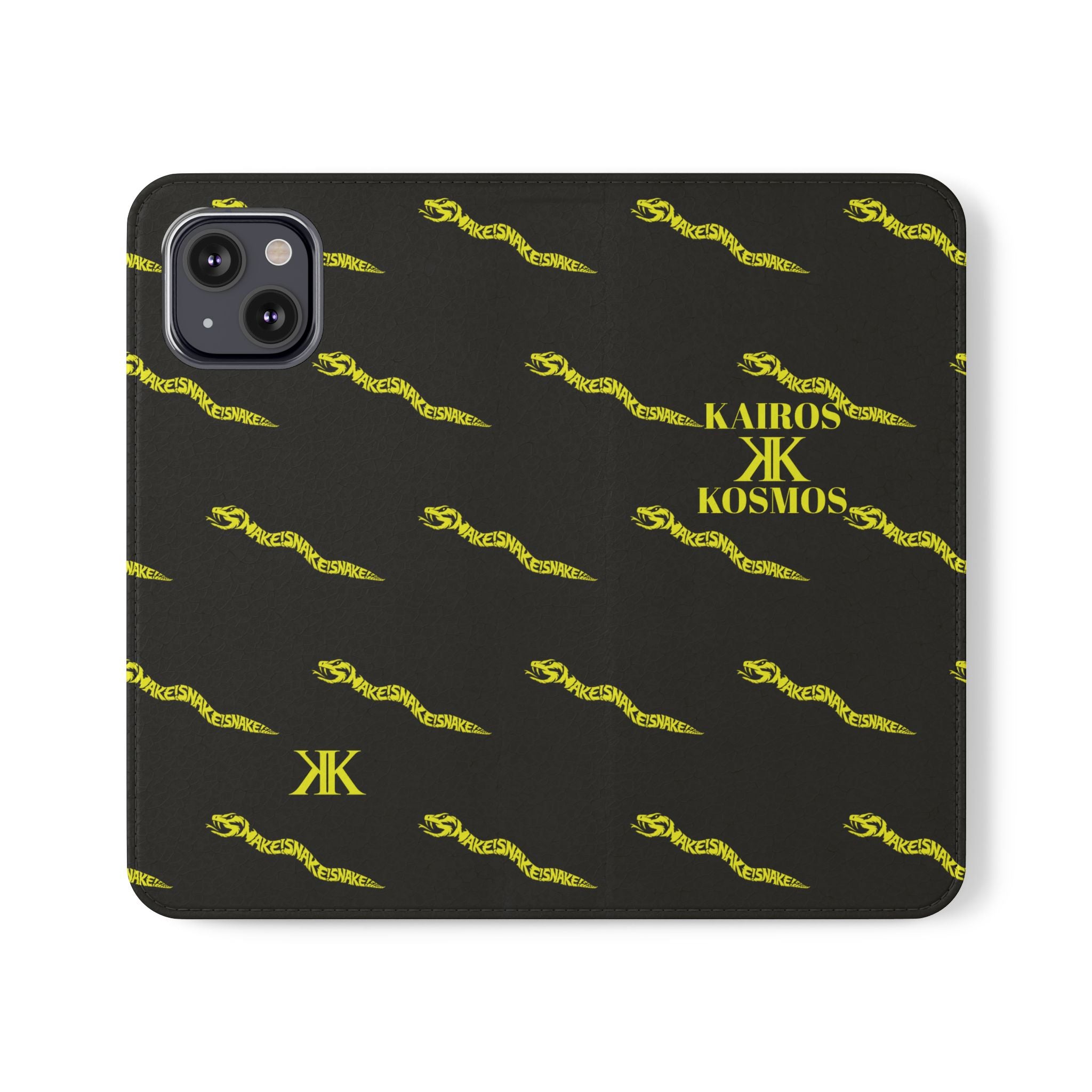Aspis Collection Flip Case Phone Wallet — Black & Gold Kairos Kosmos Pattern