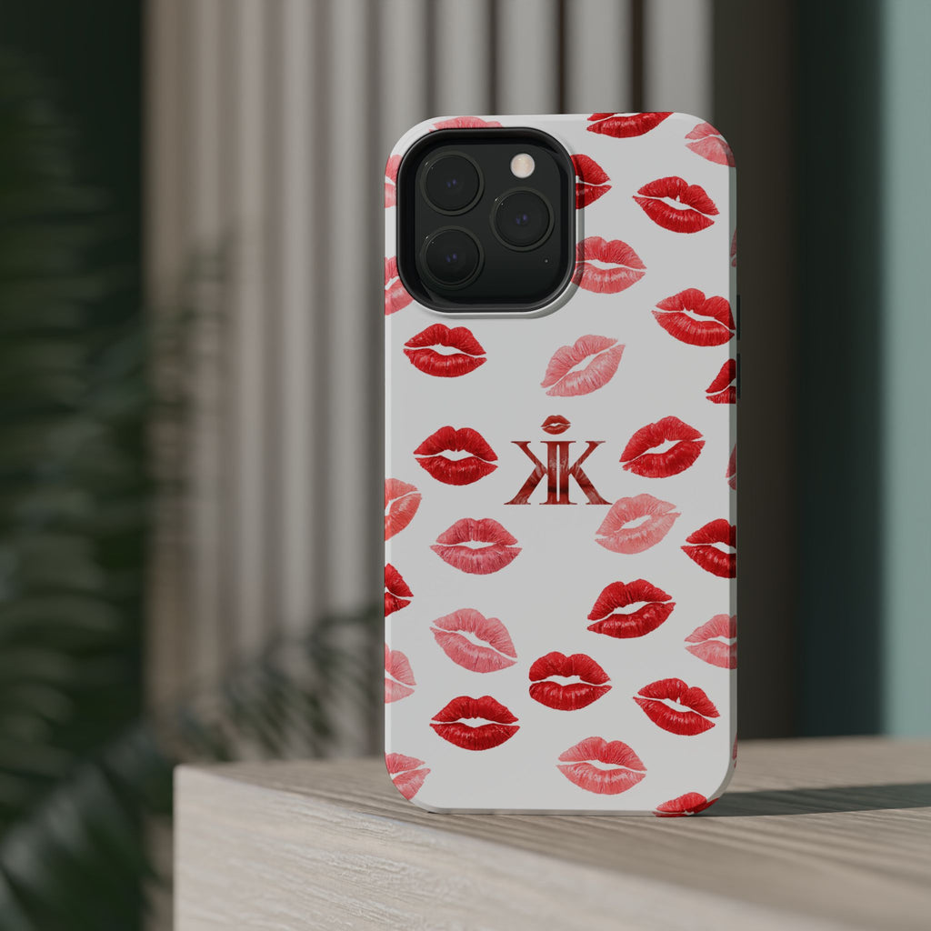 Psyche Collection White - Kiss Pattern Magnetic Impact Phone Case