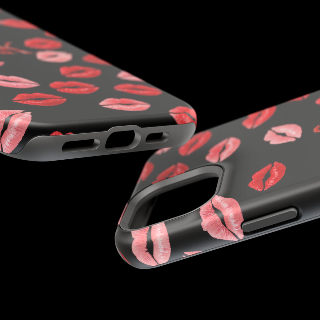 Psyche Collection BLACK - Kiss Pattern Magnetic Impact Phone Case
