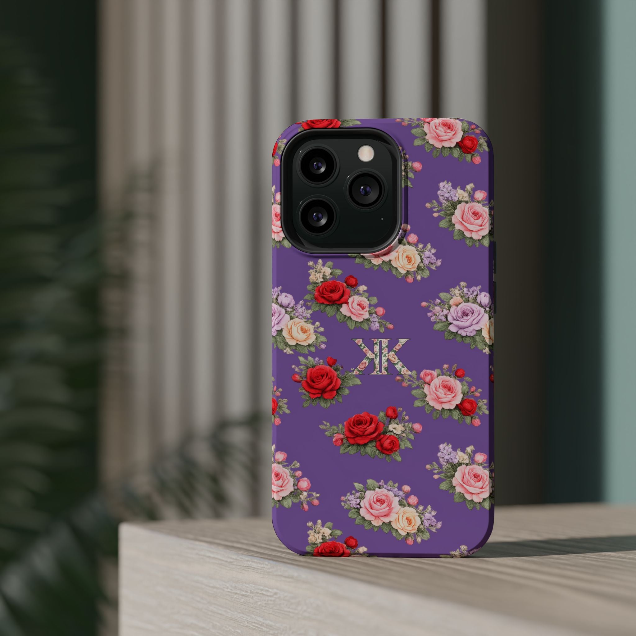 Anthos Collection Light Purple Vintage Floral Rose Pattern Magnetic Impact-Resistant Phone Case