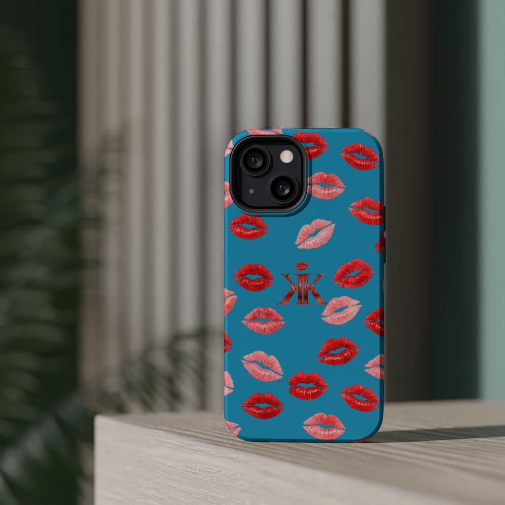 Psyche Collection Turquoise - Kiss Pattern Magnetic Impact Phone Case