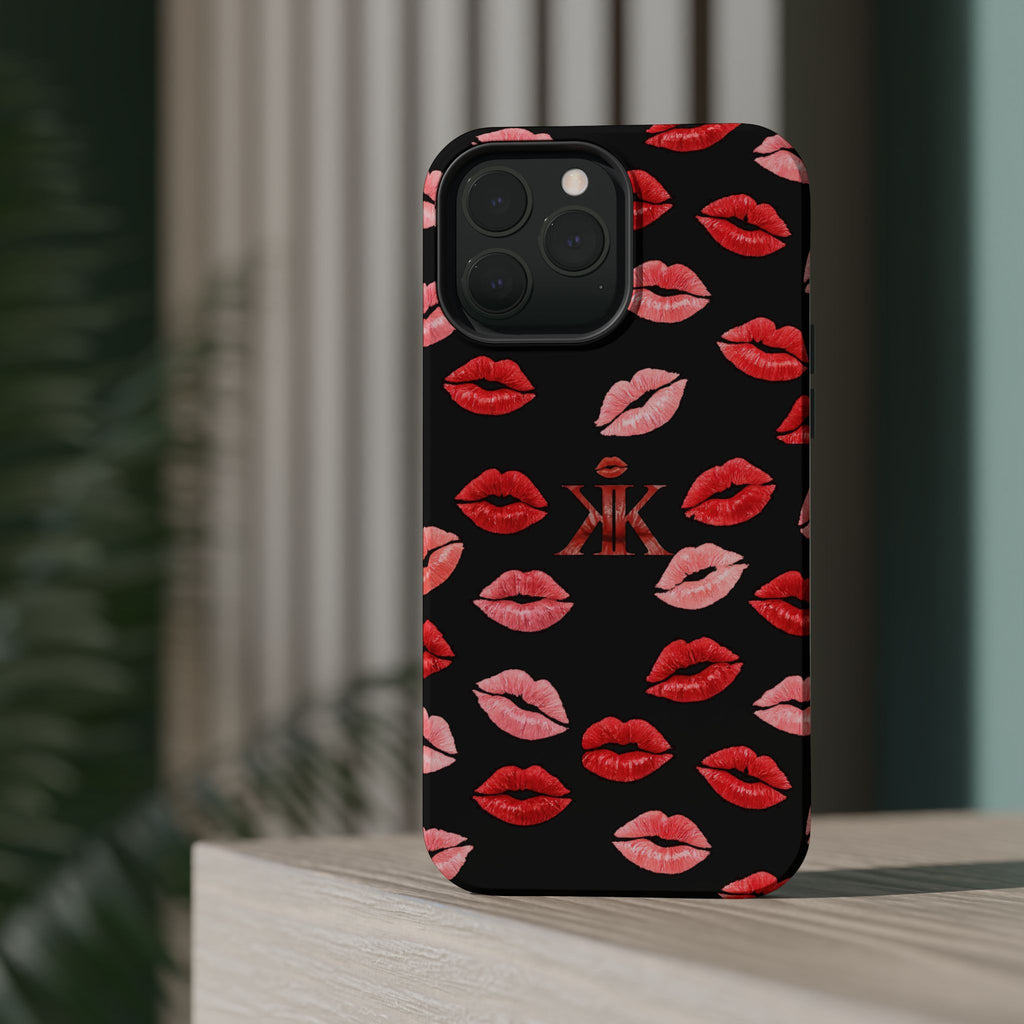 Psyche Collection BLACK - Kiss Pattern Magnetic Impact Phone Case