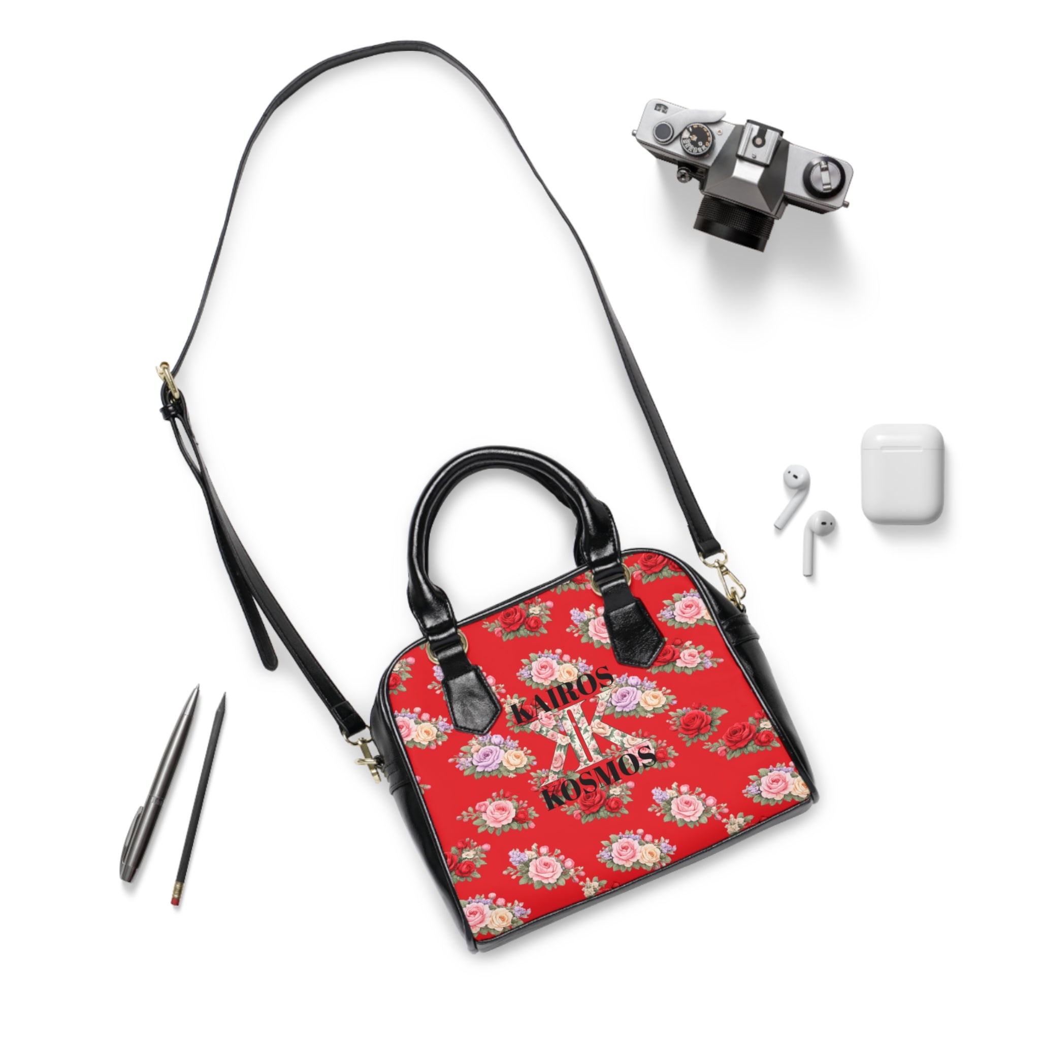 Anthos Collection RED Vintage Floral 'Kairos Kosmos' Shoulder Handbag