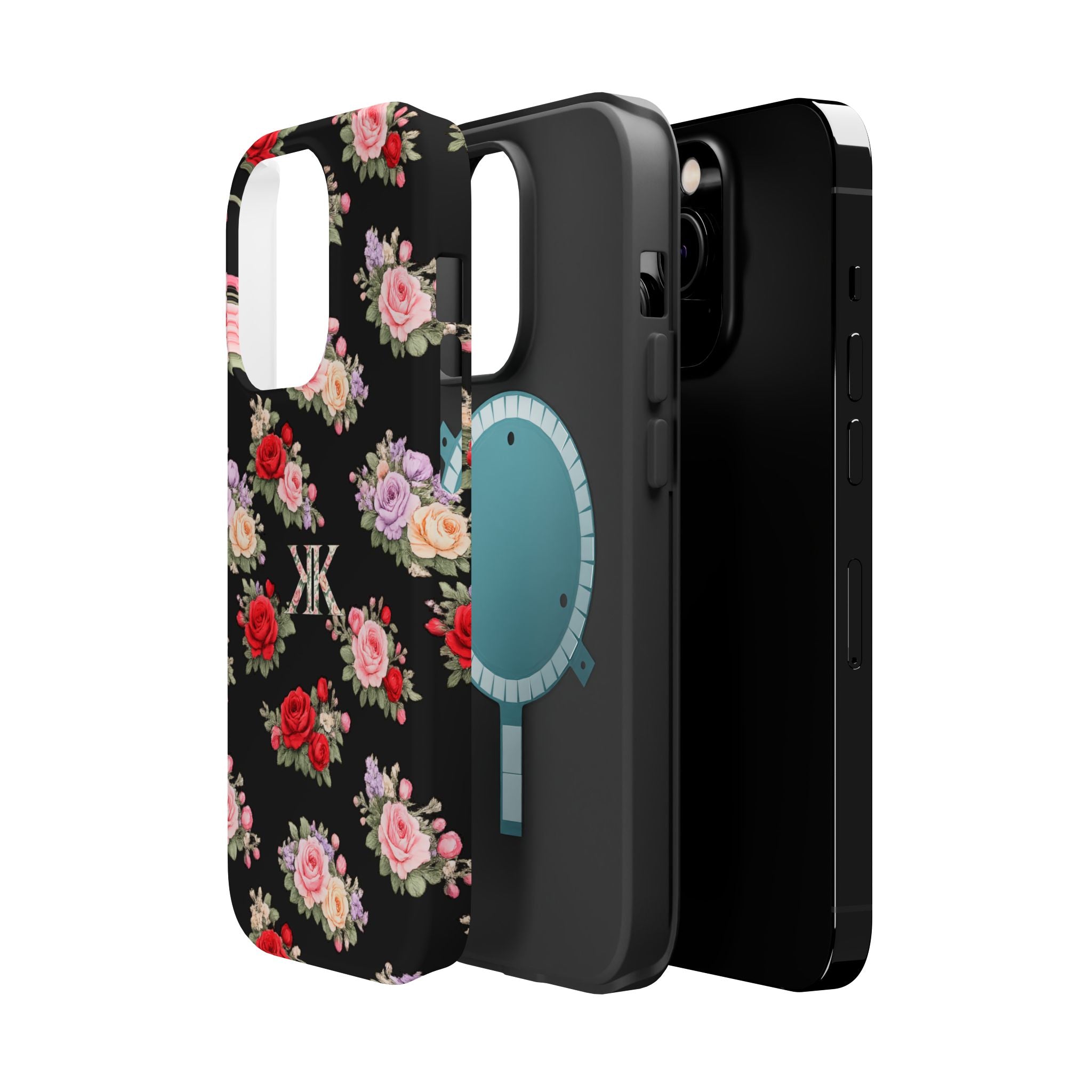 Anthos Collection BLACK Vintage Floral Rose Pattern Magnetic Impact-Resistant Phone Case