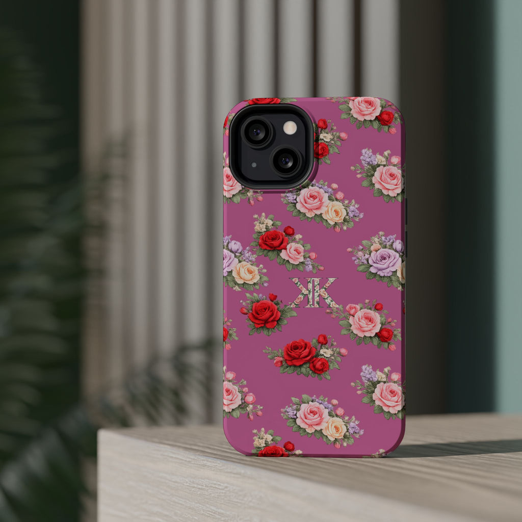 Anthos Collection Light Pink  Vintage Floral Rose Pattern Magnetic Impact-Resistant Phone Case