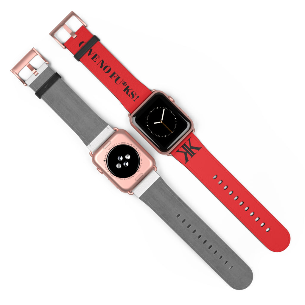Watch Band RED —  Leather Strap with "GIVE NO FU*KS!" Text