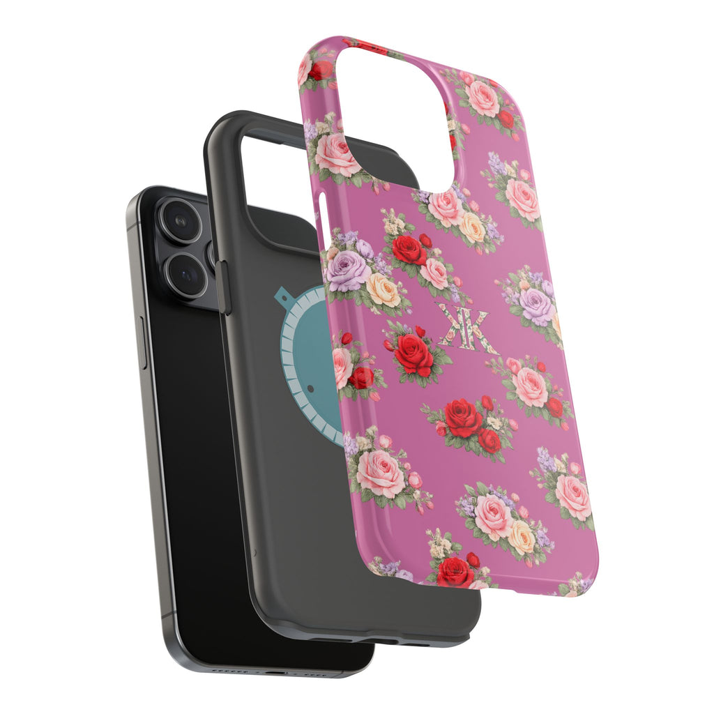 Anthos Collection Light Pink  Vintage Floral Rose Pattern Magnetic Impact-Resistant Phone Case