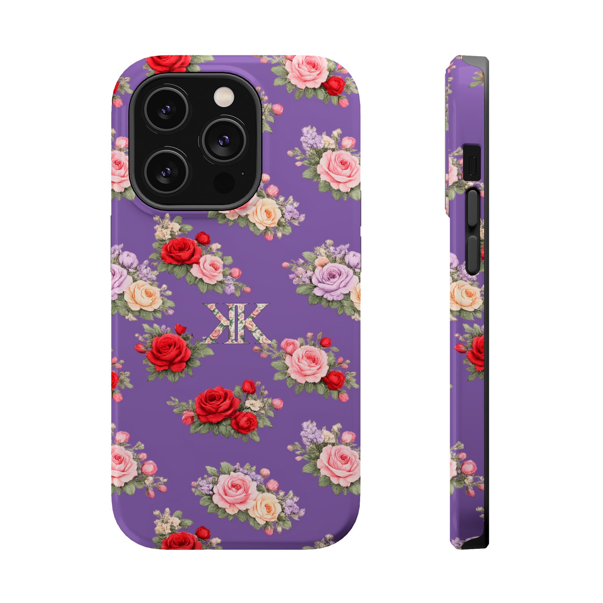 Anthos Collection Light Purple Vintage Floral Rose Pattern Magnetic Impact-Resistant Phone Case