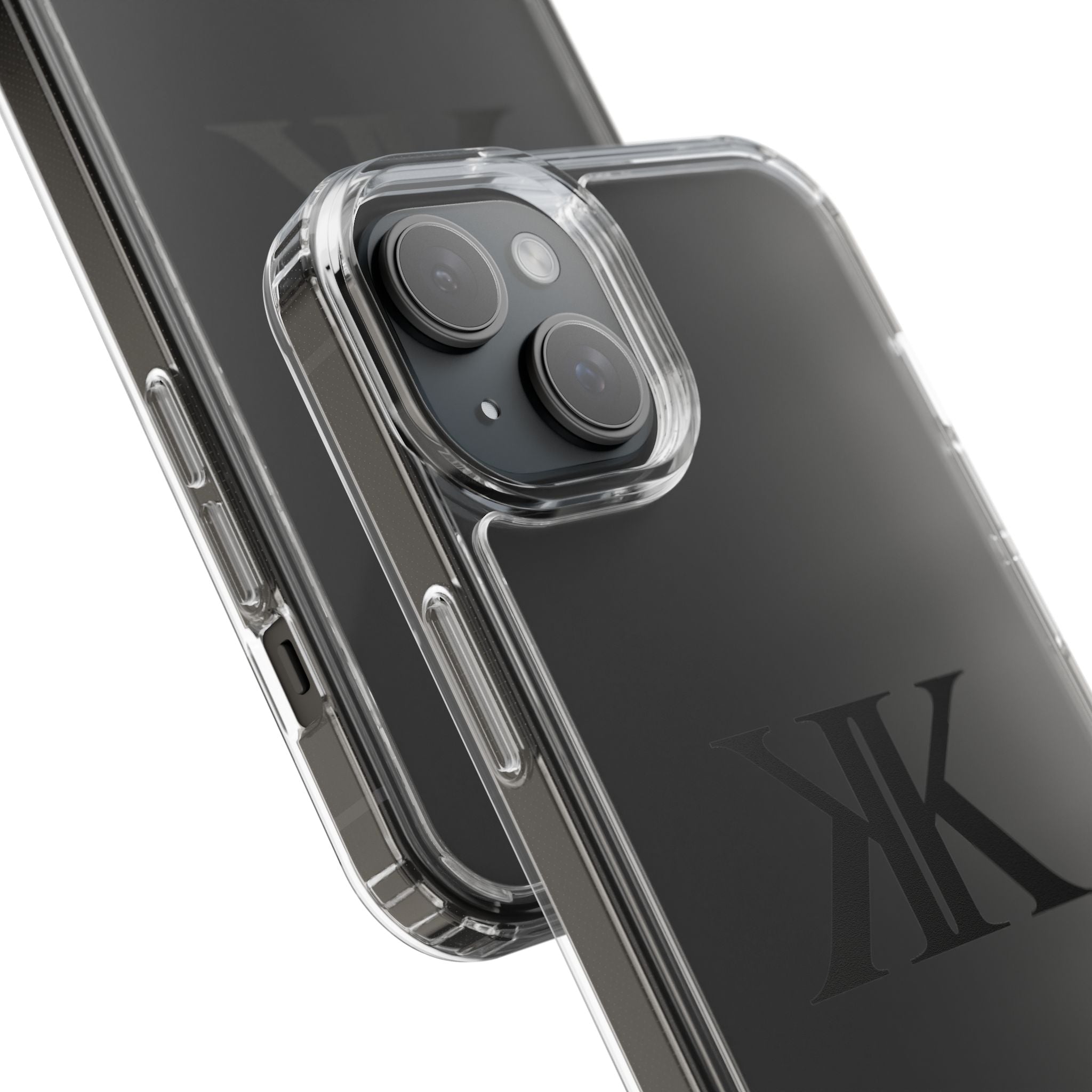 Kairos Kosmos Clear Phone Case — Minimal Black KK Monogram