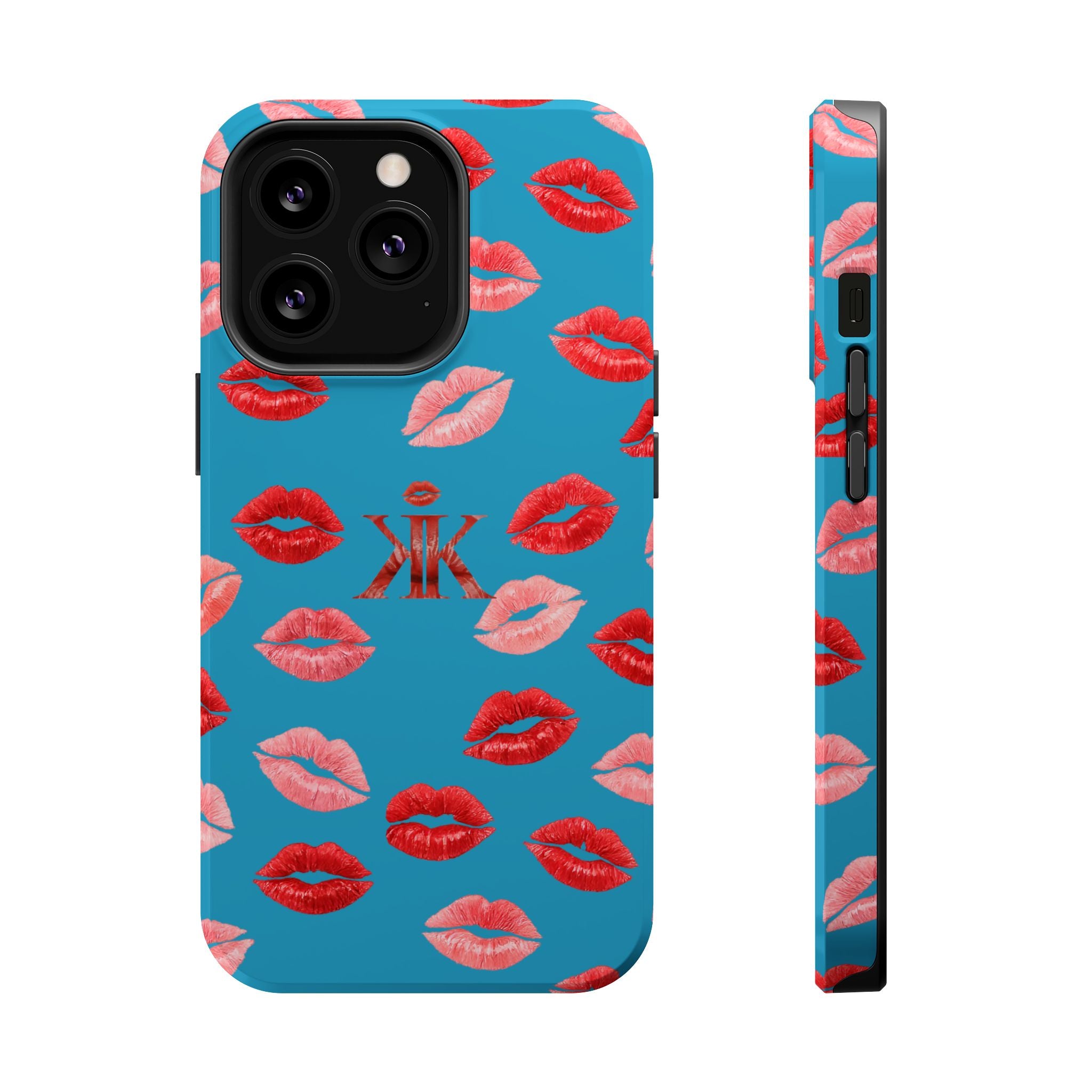 Psyche Collection Turquoise - Kiss Pattern Magnetic Impact Phone Case