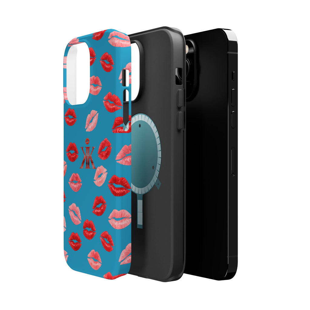 Psyche Collection Turquoise - Kiss Pattern Magnetic Impact Phone Case