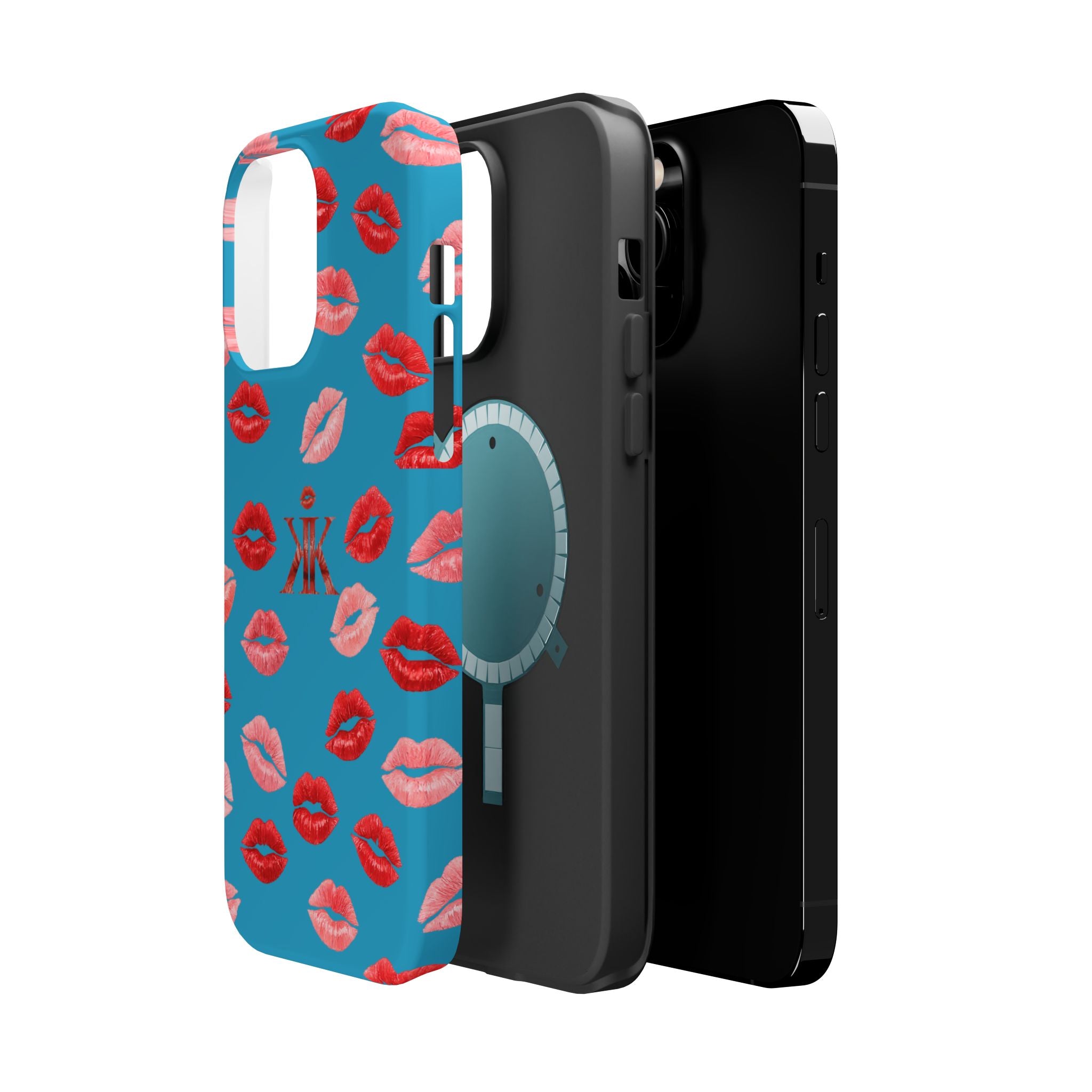 Psyche Collection Turquoise - Kiss Pattern Magnetic Impact Phone Case