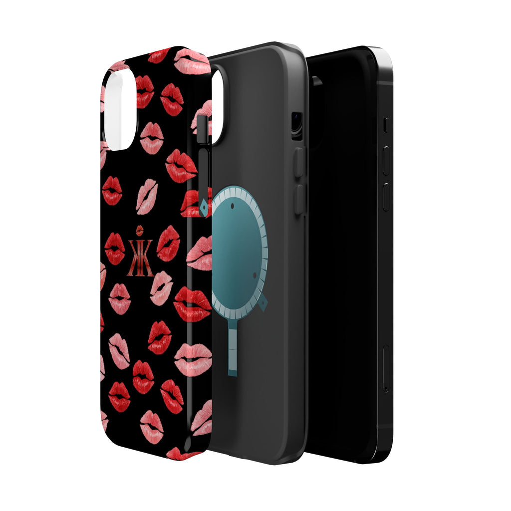 Psyche Collection BLACK - Kiss Pattern Magnetic Impact Phone Case
