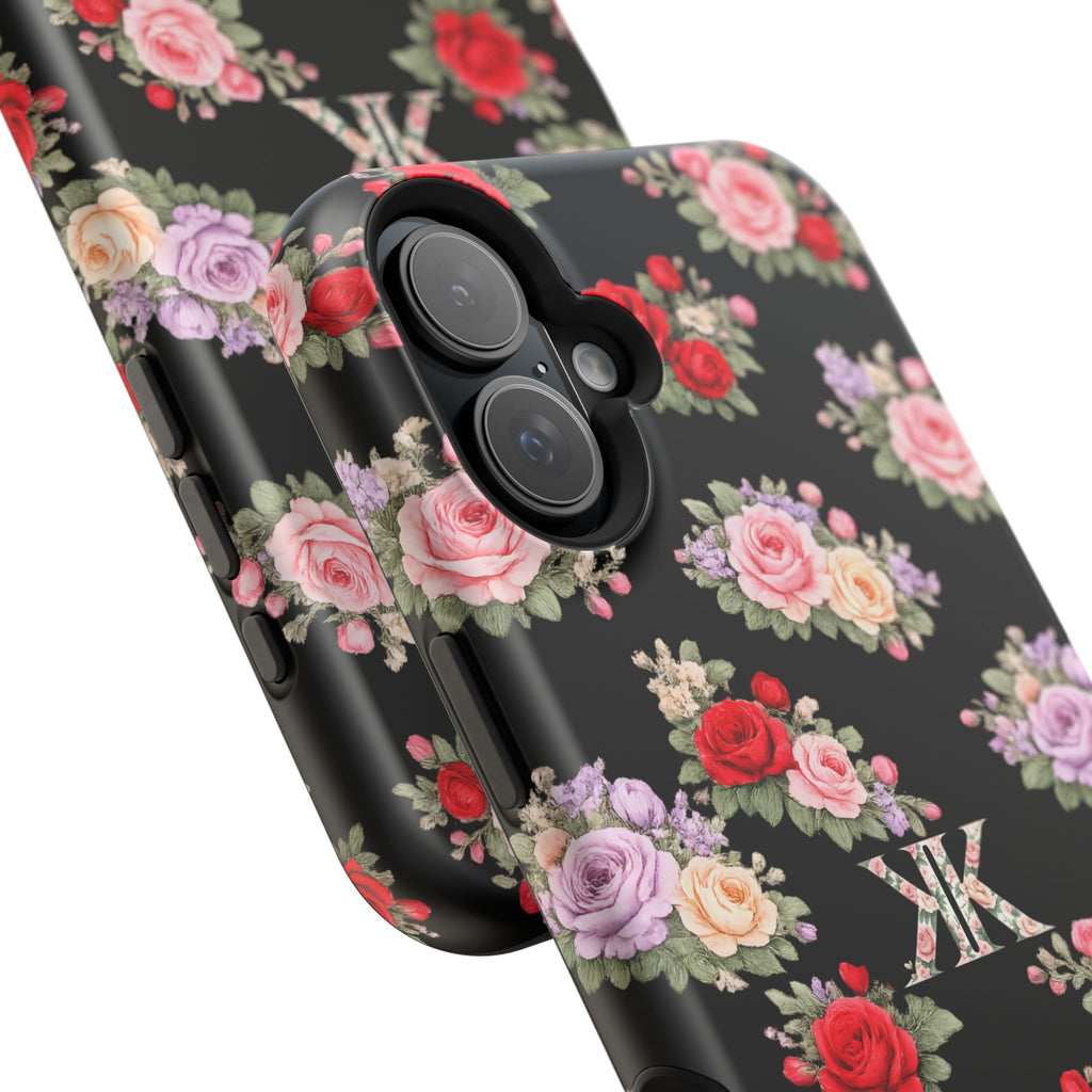 Anthos Collection BLACK Vintage Floral Rose Pattern Magnetic Impact-Resistant Phone Case