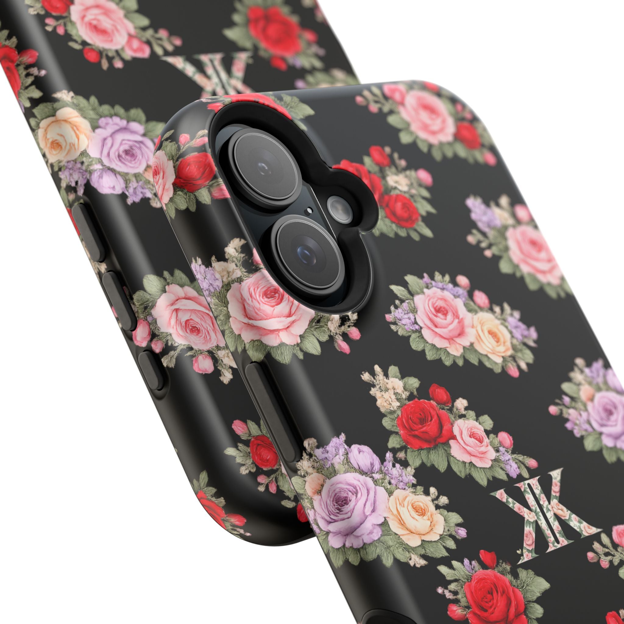 Anthos Collection BLACK Vintage Floral Rose Pattern Magnetic Impact-Resistant Phone Case