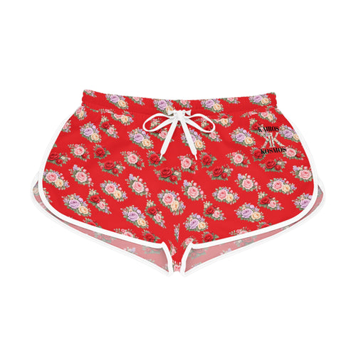 Anthos Collection RED Floral Stretch Women's Relaxed Shorts — Vintage Pink & Red Rose All-Over Print