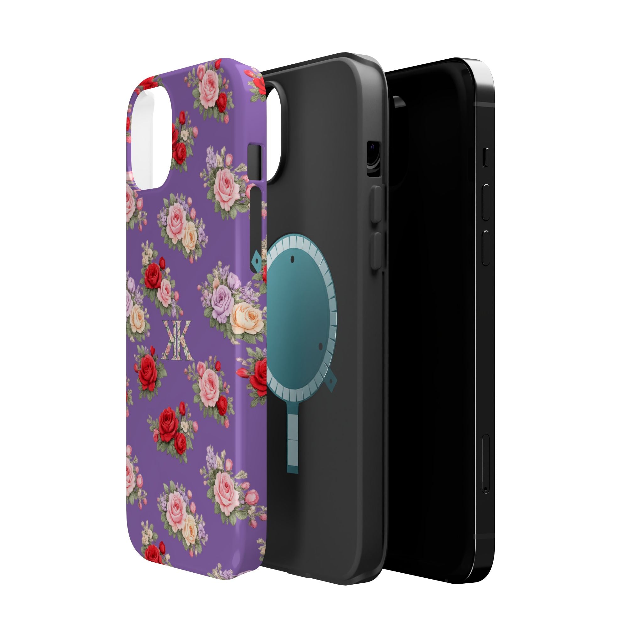 Anthos Collection Light Purple Vintage Floral Rose Pattern Magnetic Impact-Resistant Phone Case