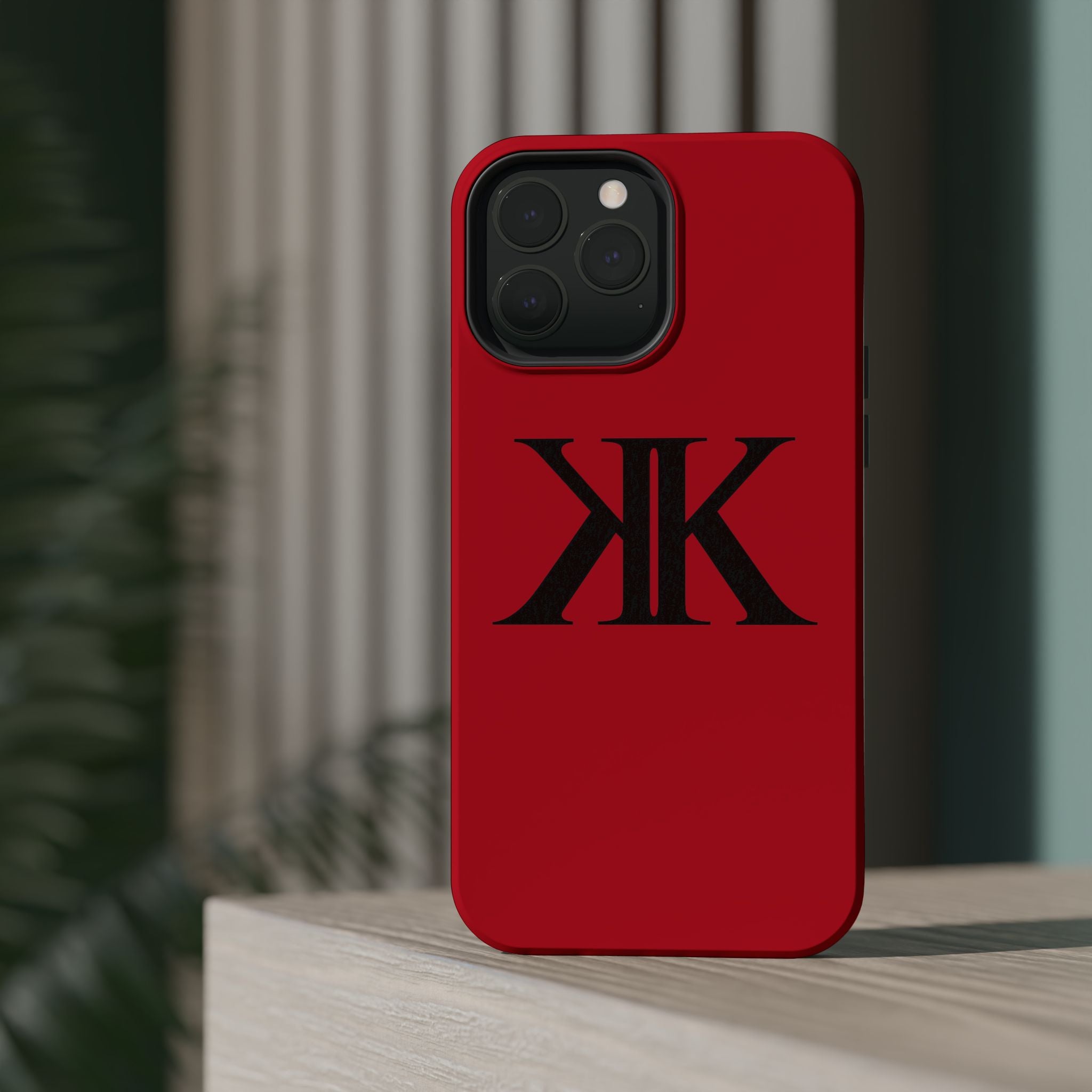 Magnetic Impact-Resistant RED Case with Bold KK Monogram