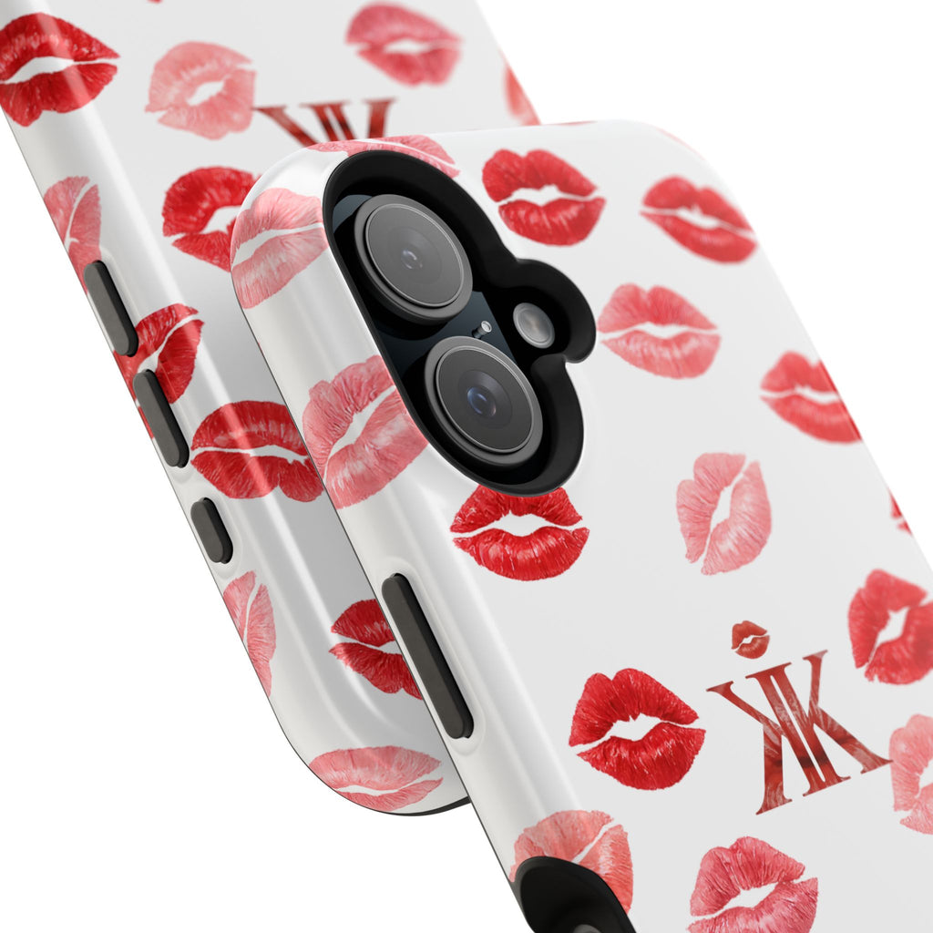 Psyche Collection White - Kiss Pattern Magnetic Impact Phone Case