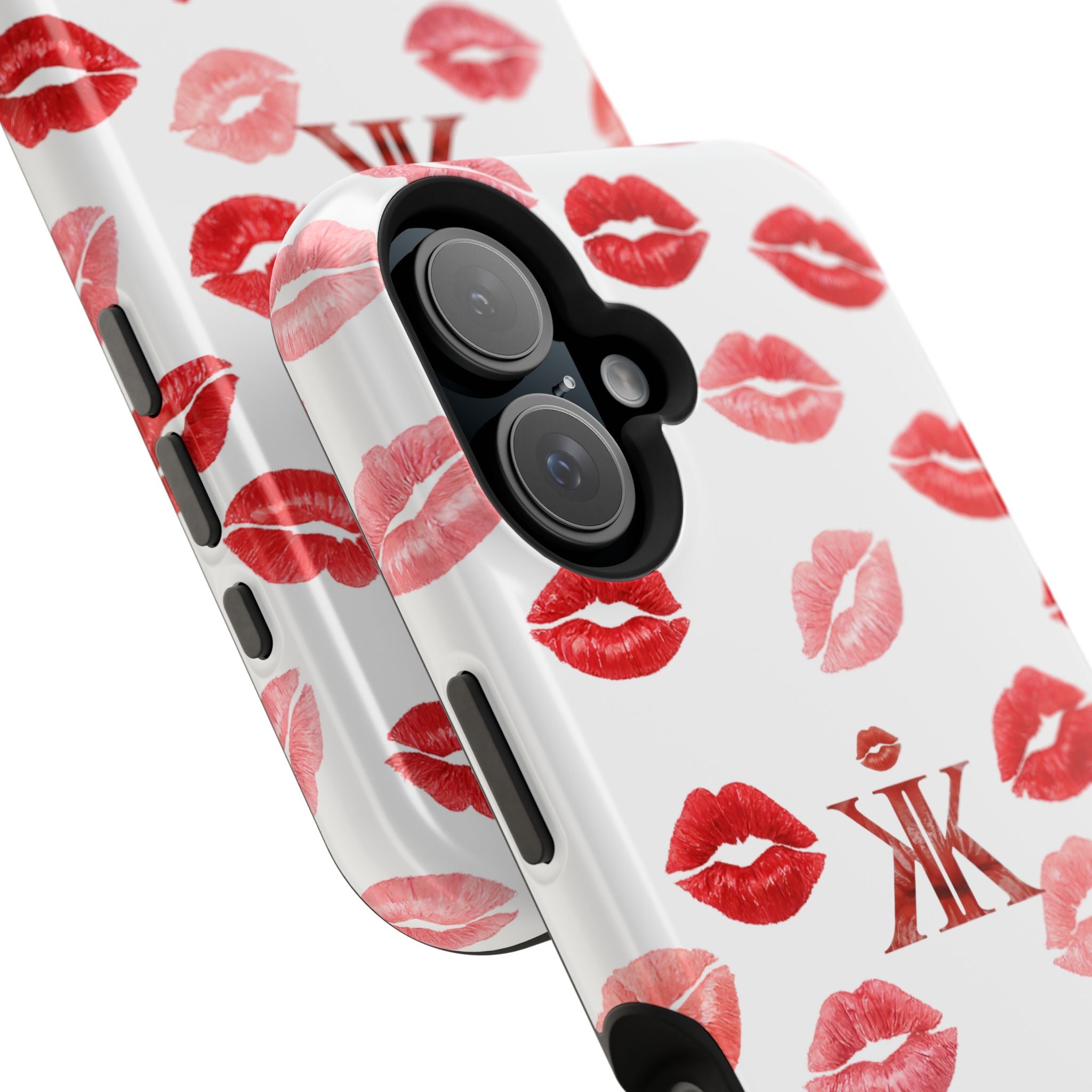 Psyche Collection White - Kiss Pattern Magnetic Impact Phone Case