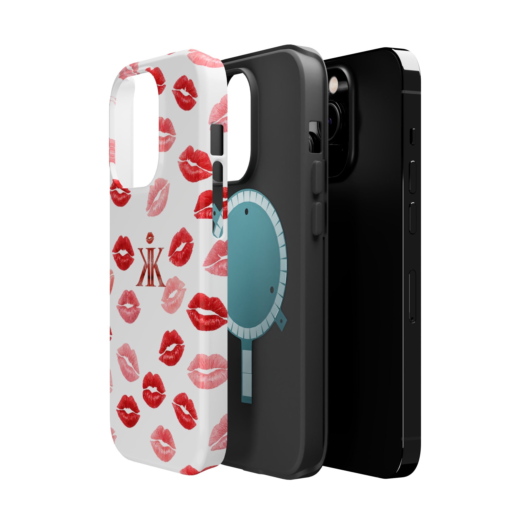 Psyche Collection White - Kiss Pattern Magnetic Impact Phone Case